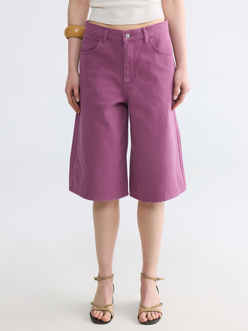 Mor Bermuda Fit Kadın Jean Şortolon-1