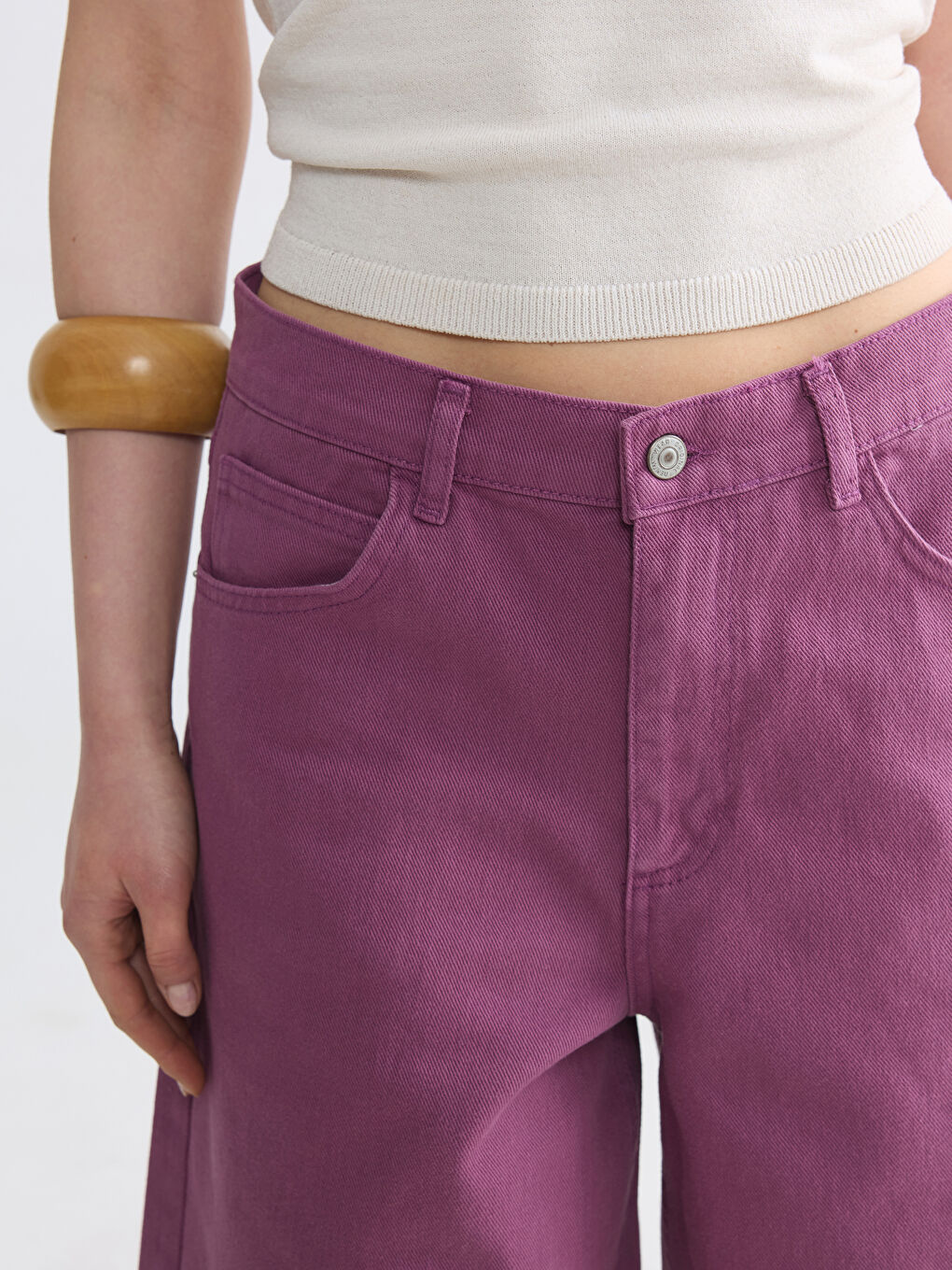 Mor Bermuda Fit Kadın Jean Şortolon-2