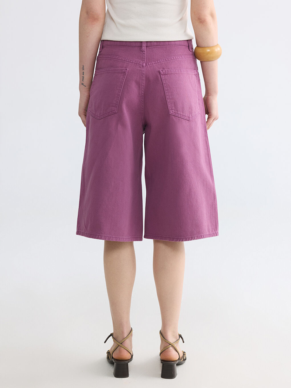 Mor Bermuda Fit Kadın Jean Şortolon-3