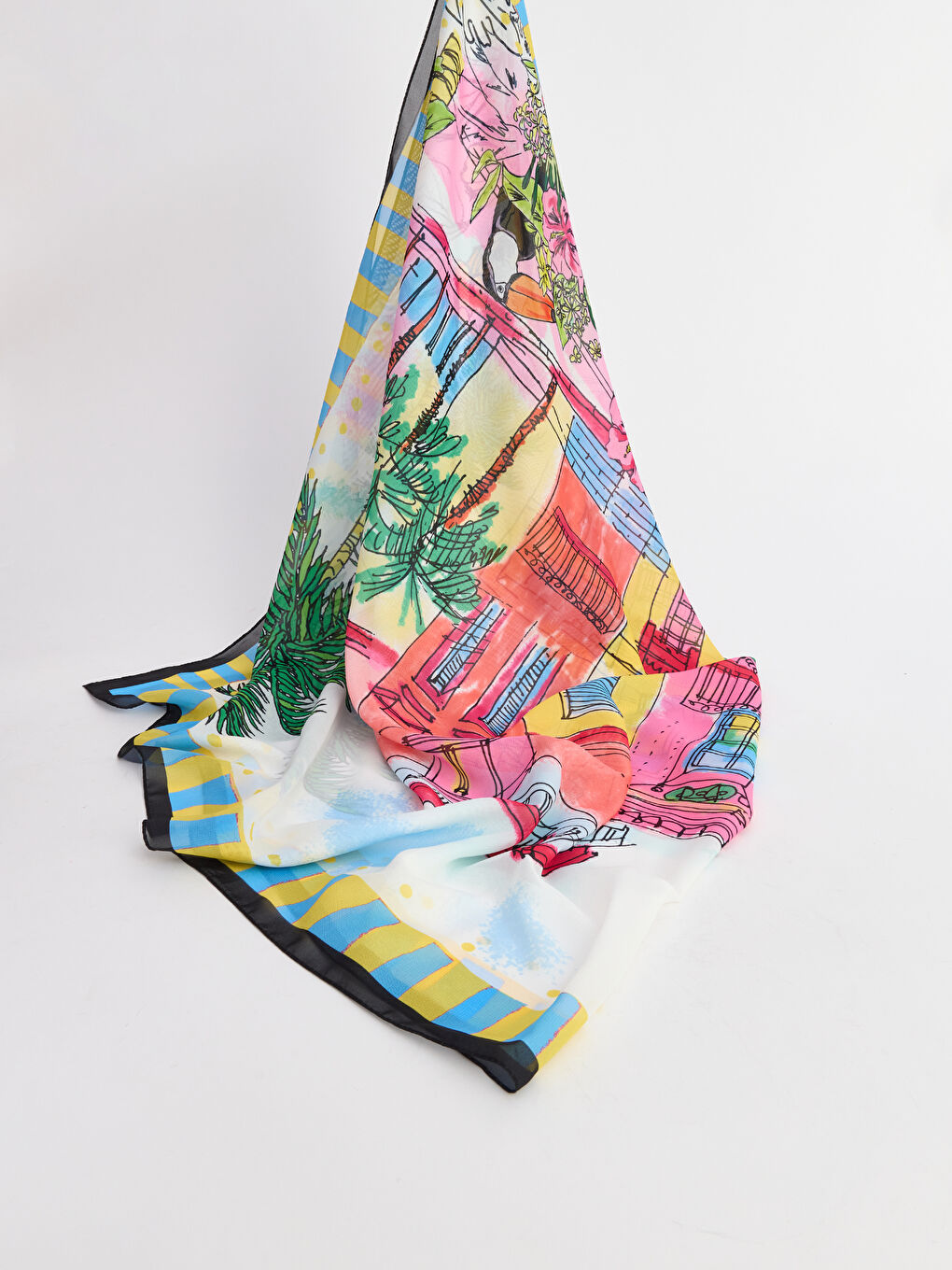 Pembe Desenli Kadın Şifon Pareo-1