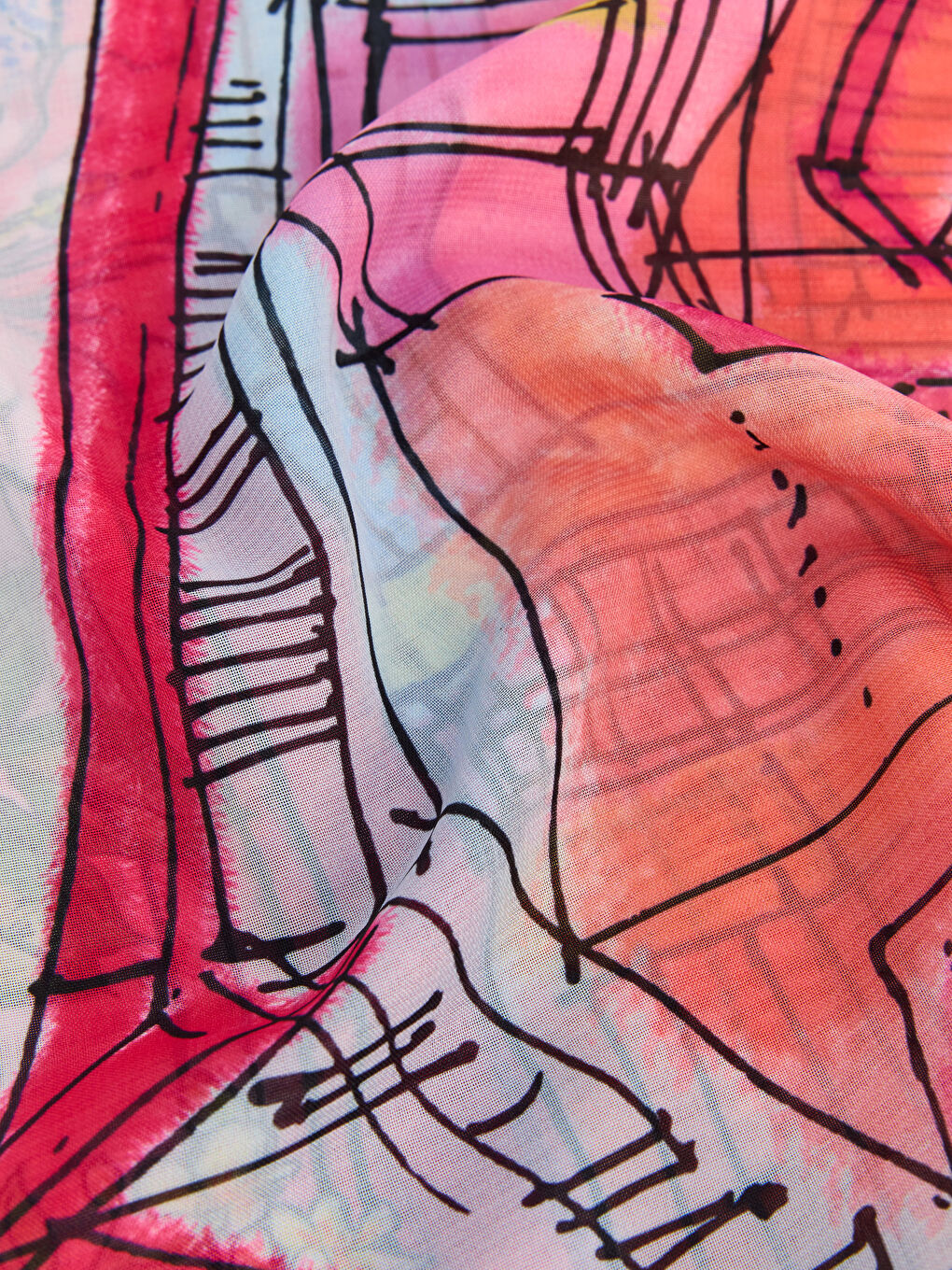 Pembe Desenli Kadın Şifon Pareo-3