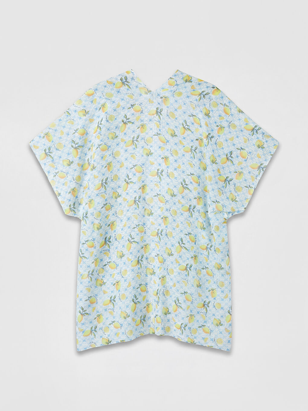 Mavi Şal Yaka Limon Desenli Kadın Kimono-1