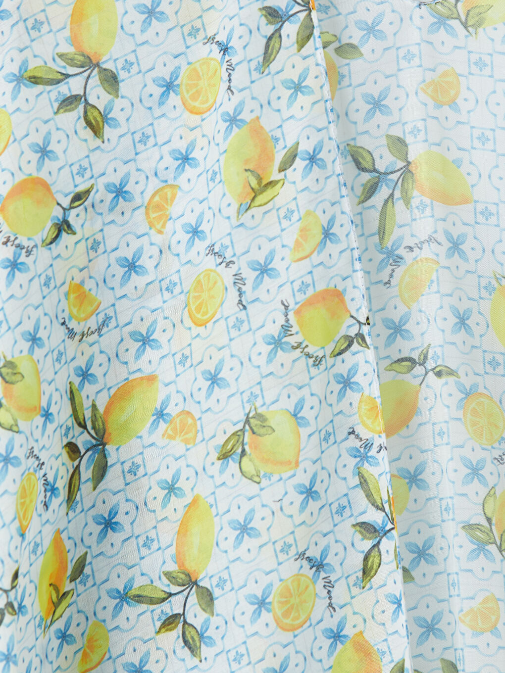 Mavi Şal Yaka Limon Desenli Kadın Kimono-2