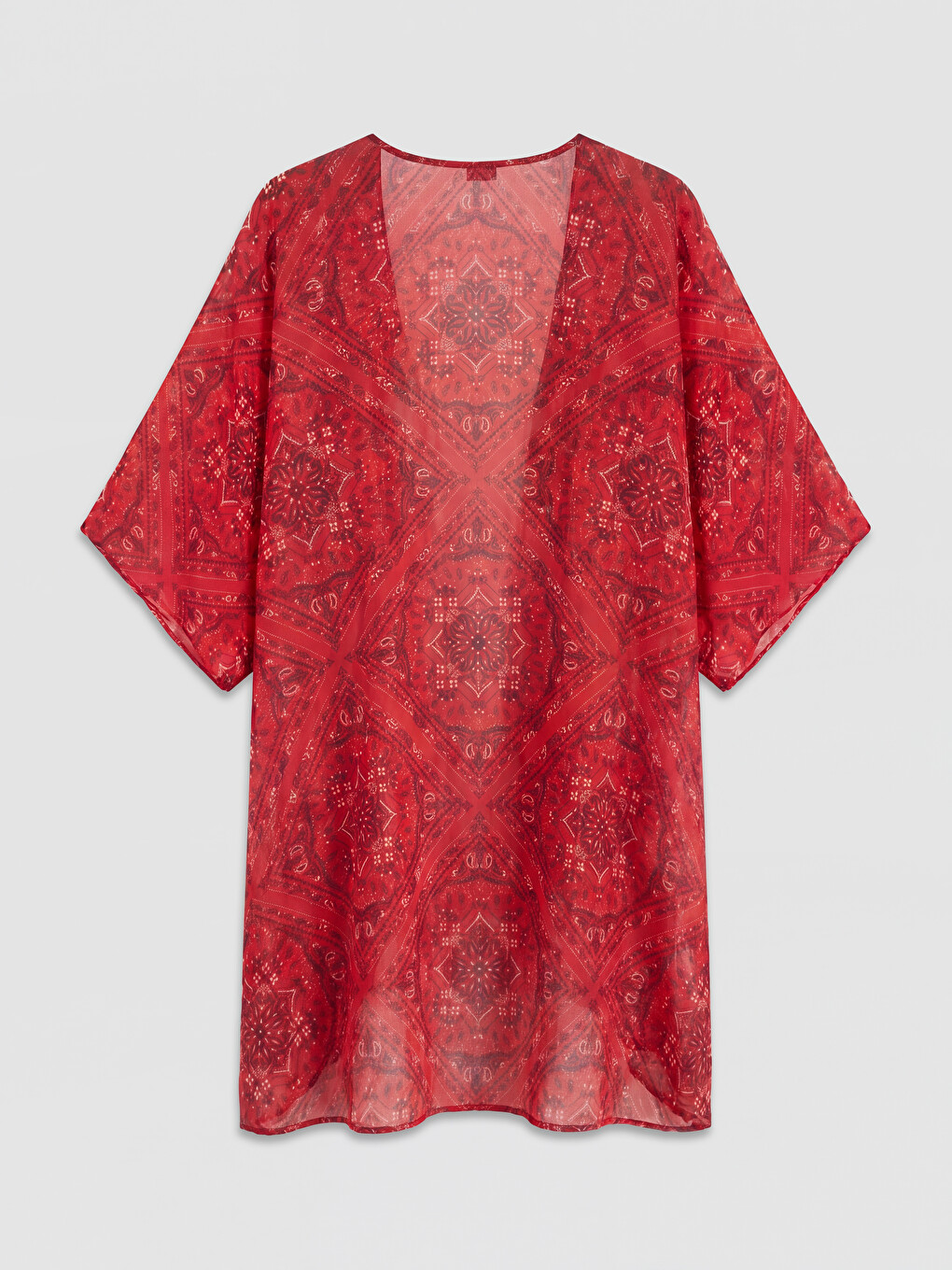 Kırmızı Şal Yaka Desenli Kadın Kimono-1