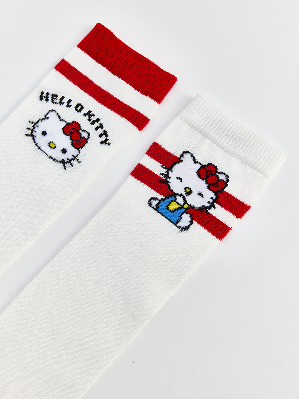 Beyaz Hello Kitty Kız Çocuk Diz Altı Çorap 2'li-1