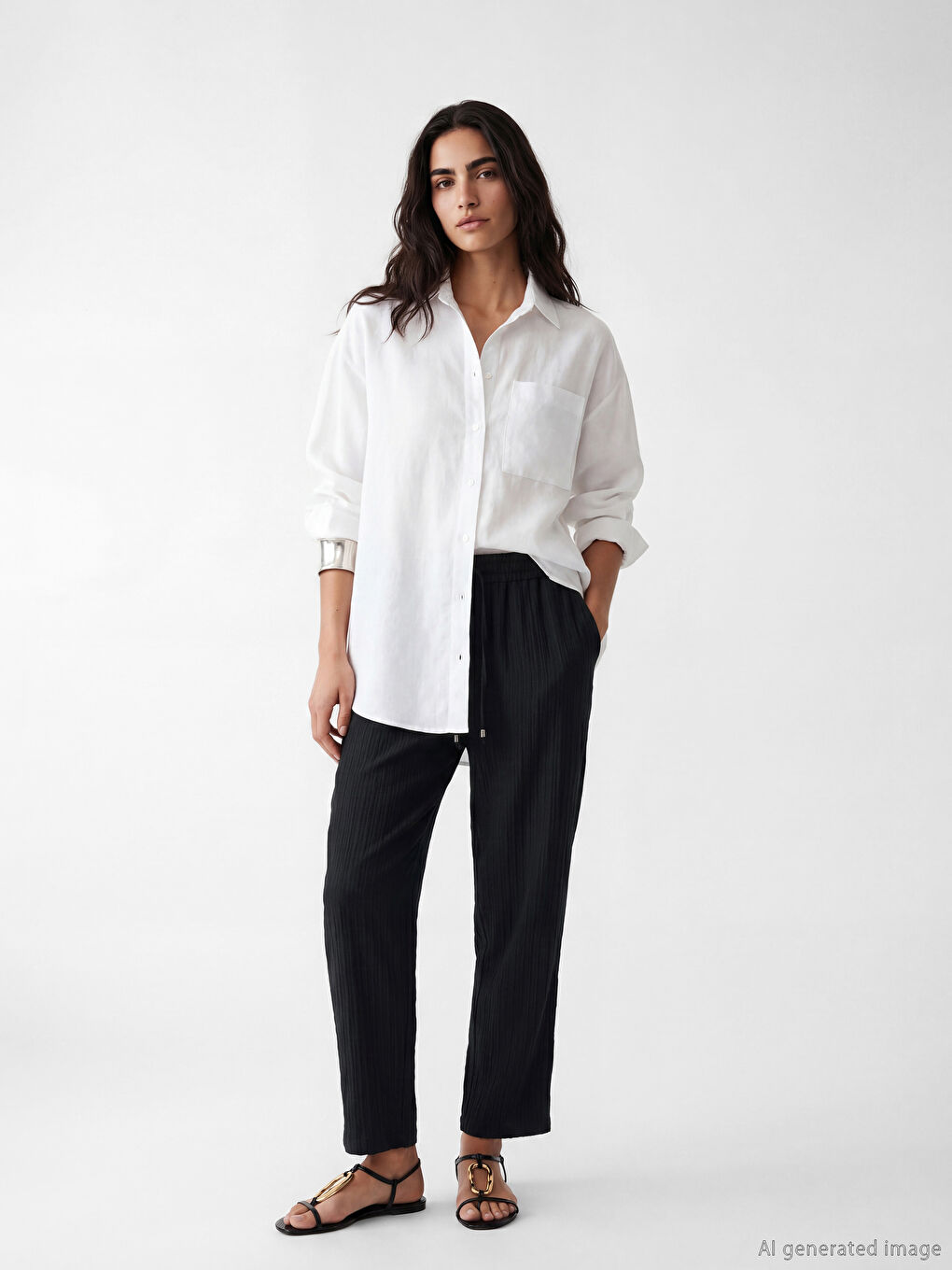 Siyah Beli Lastikli Dokulu Kadın Pantolon