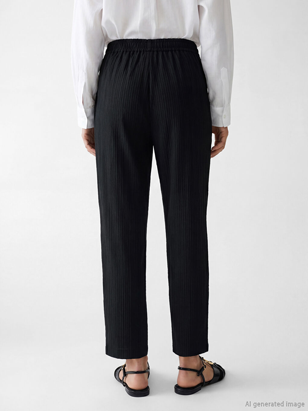 Siyah Beli Lastikli Dokulu Kadın Pantolon-3