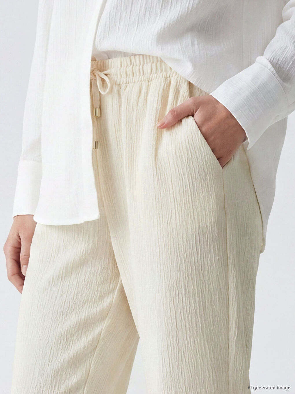 Beli Lastikli Dokulu Kadın Pantolon-2