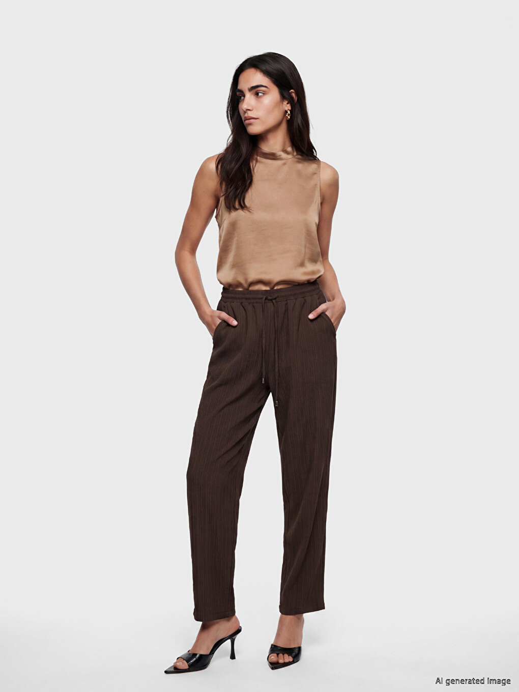 Elastic Waist Textured Women's Trousers