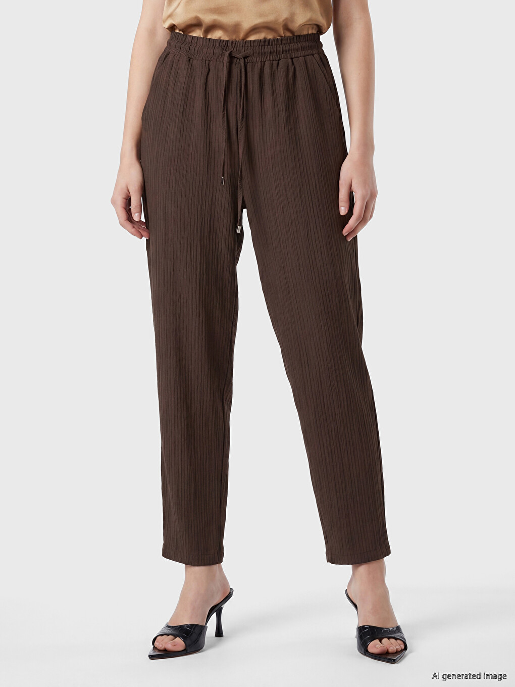 Elastic Waist Textured Women's Trousers-1