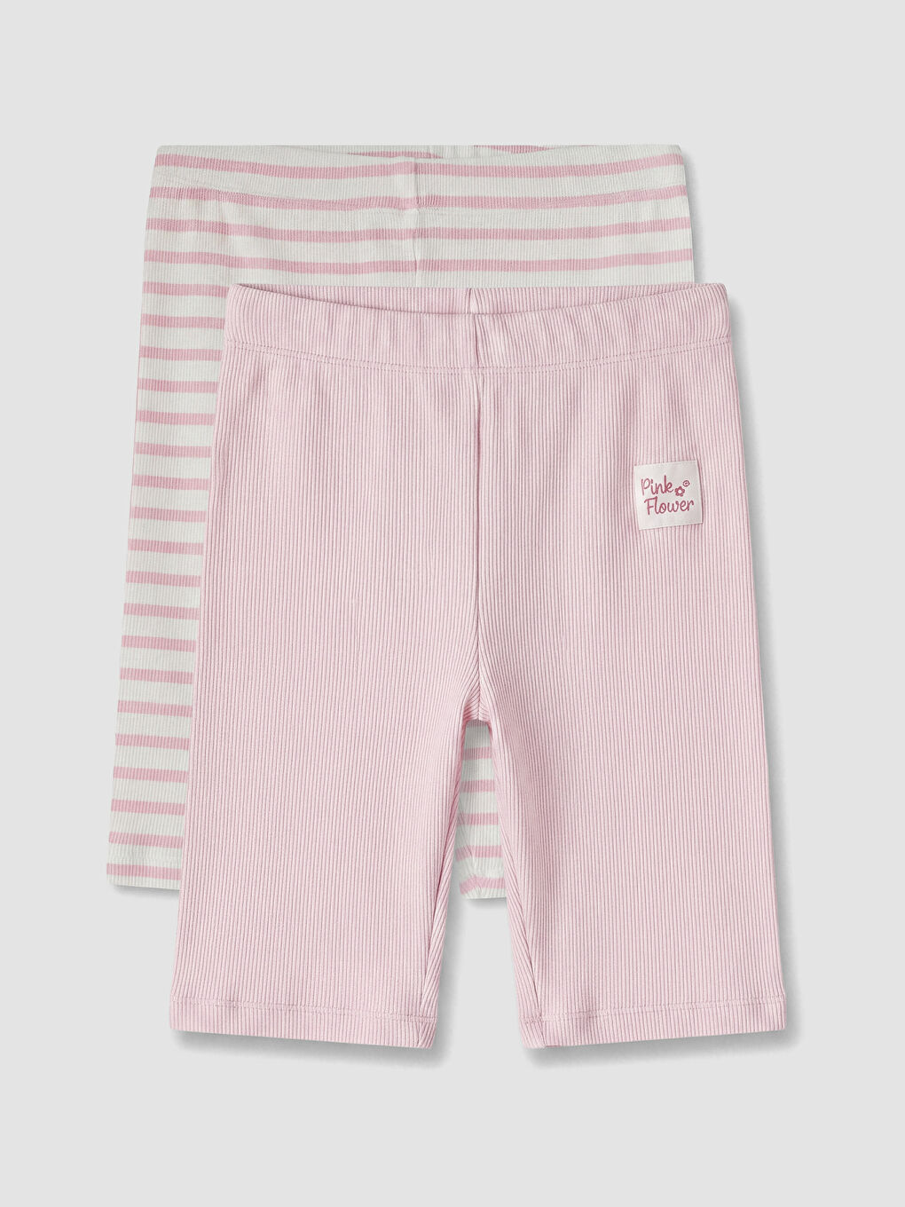 Pembe Beli Lastikli Kız Çocuk Tayt 2'li