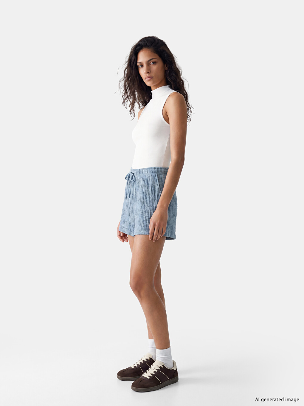 Elastic Waist Textured Women's Shorts