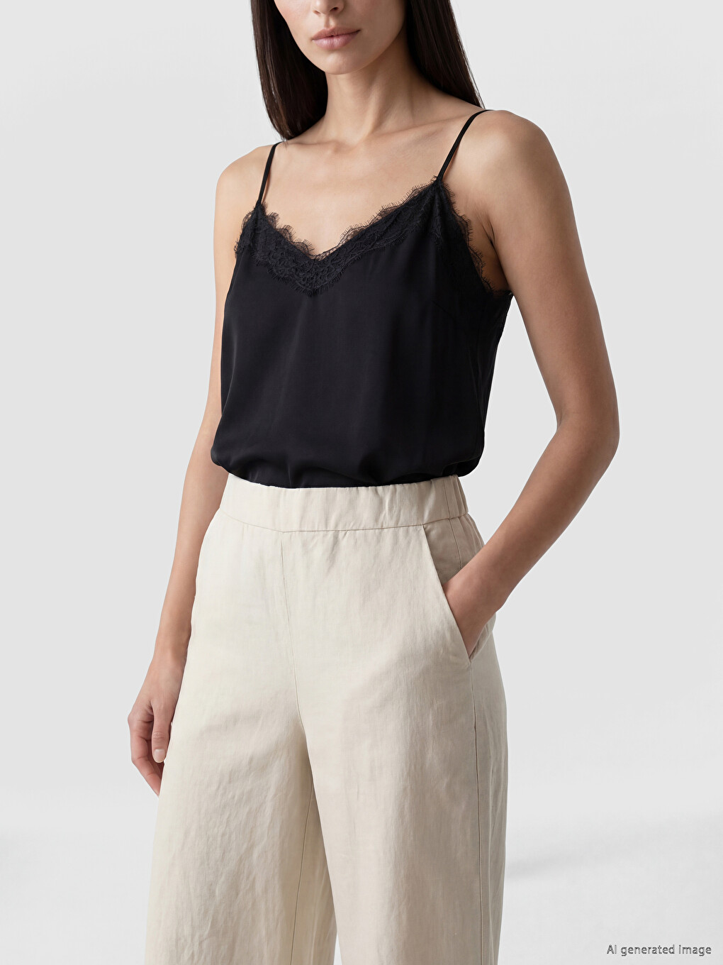 Lanene pantalone sa elastičnim strukom za žene-2