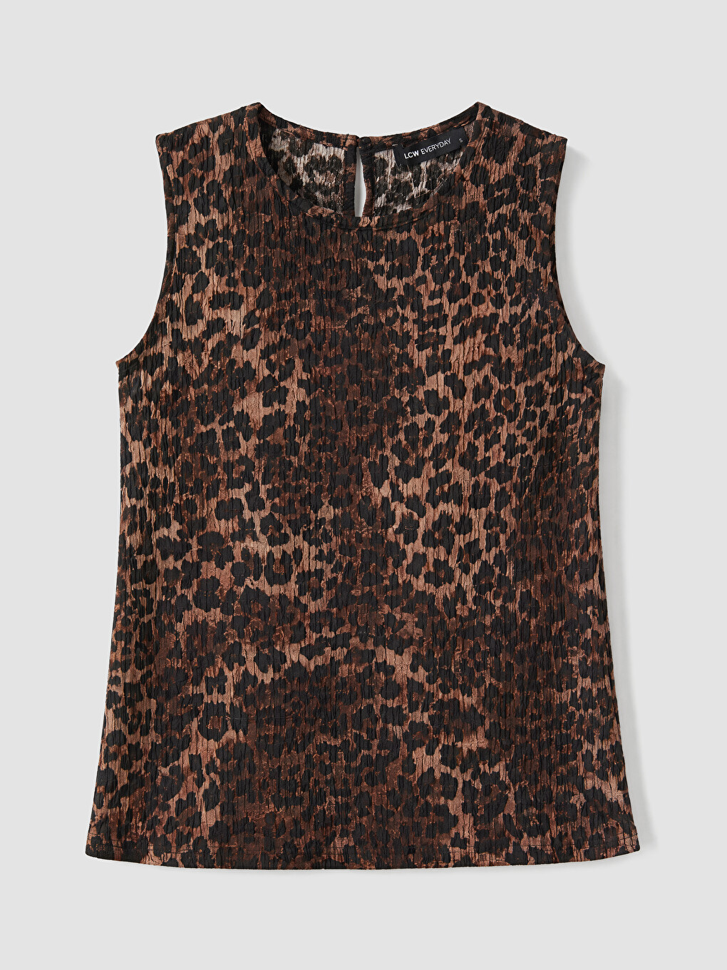 Kahverengi Bisiklet Yaka Leopar Desenli Bluz