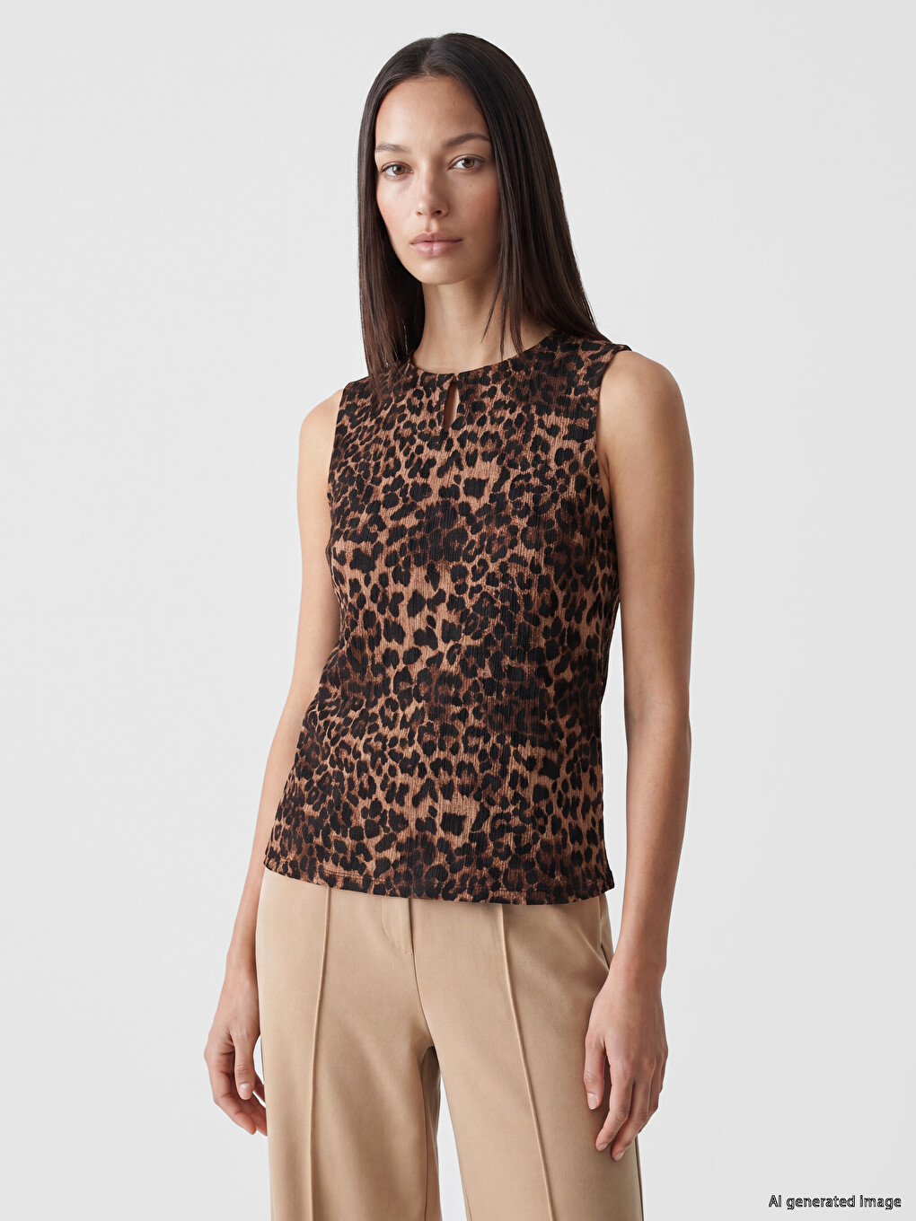 Crew Neck Leopard Print Blouse