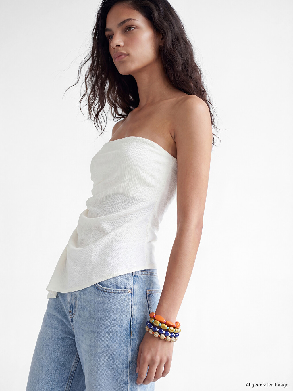 Strapless Ruched Asymmetric Blouse