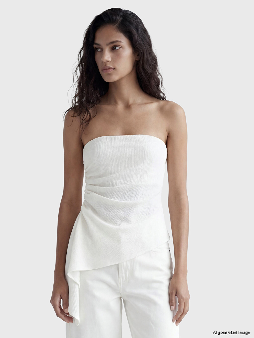 Strapless Ruched Asymmetric Blouse