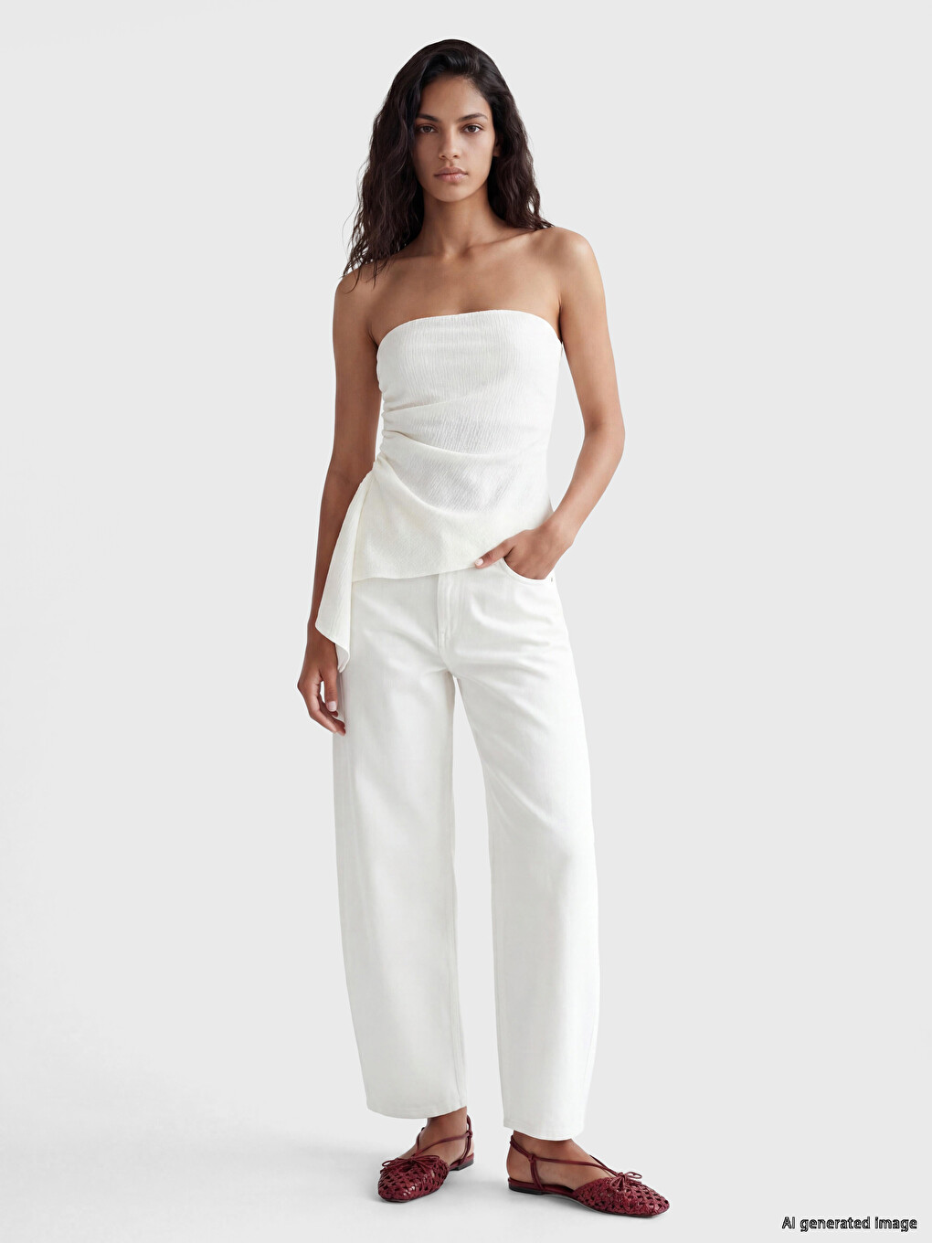 Strapless Ruched Asymmetric Blouse-1