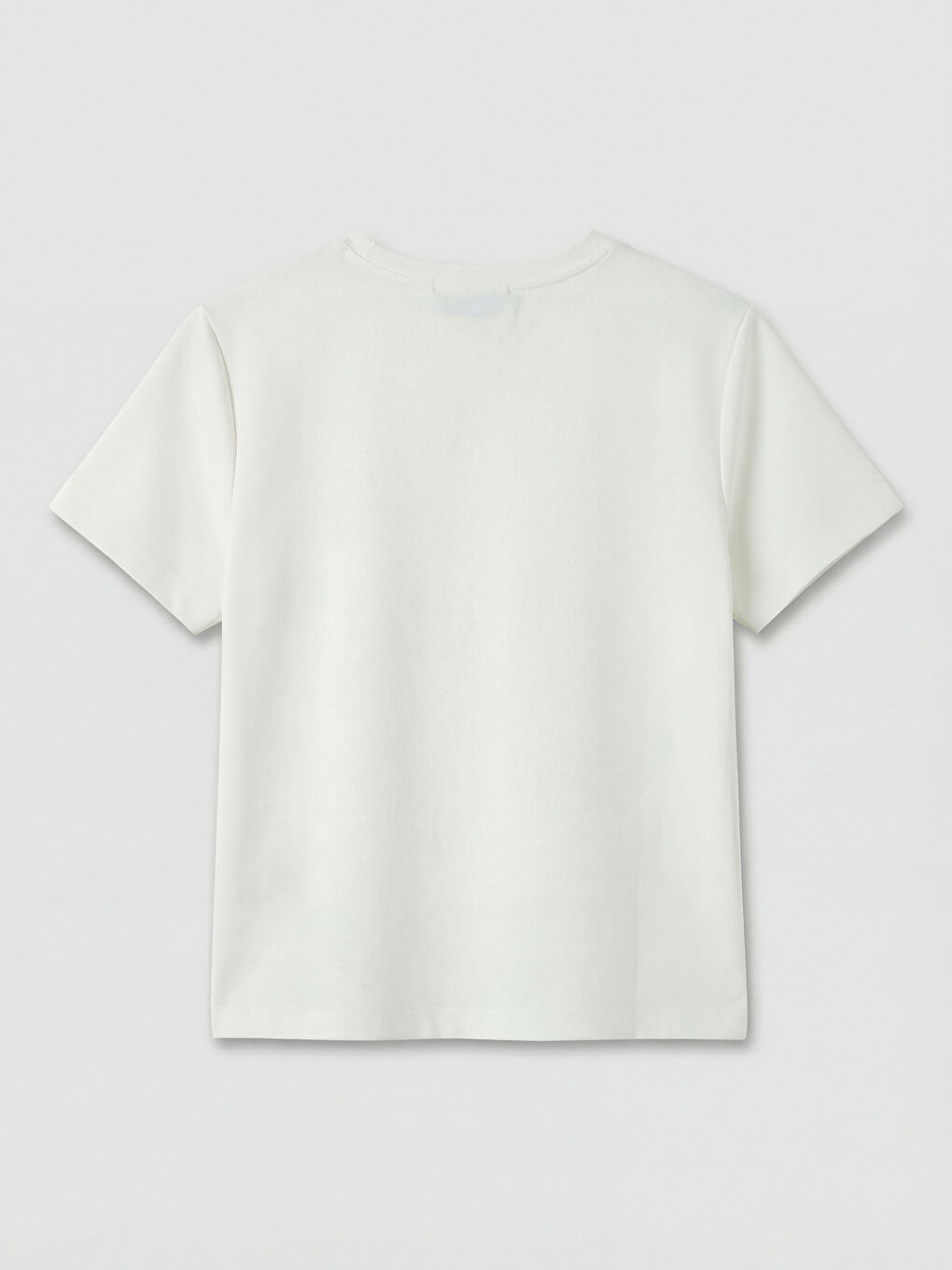 Ekru Bisiklet Yaka Baskılı Kadın Tişört-1