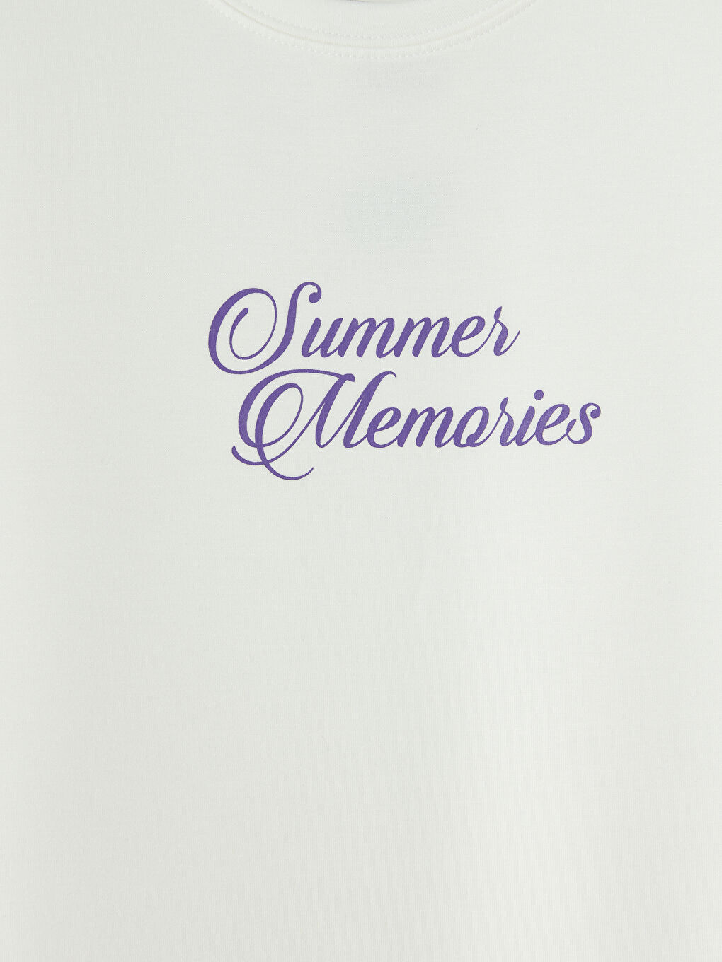 Ekru Bisiklet Yaka Baskılı Kadın Tişört-2