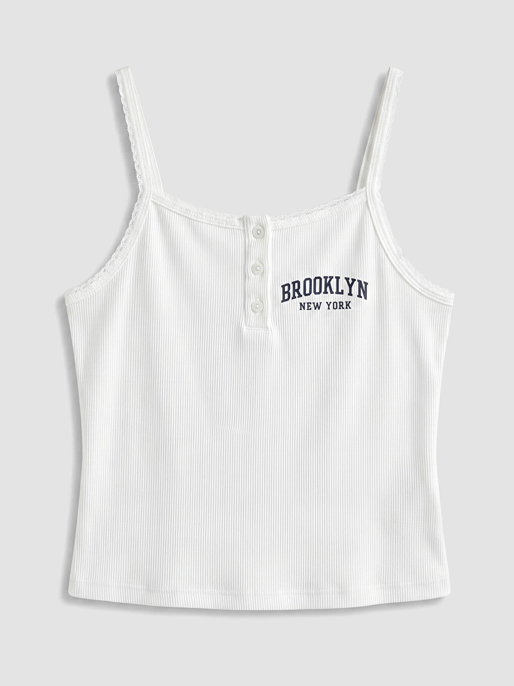 Beyaz Brooklyn Baskılı İp Askılı Kadın Fitilli Crop