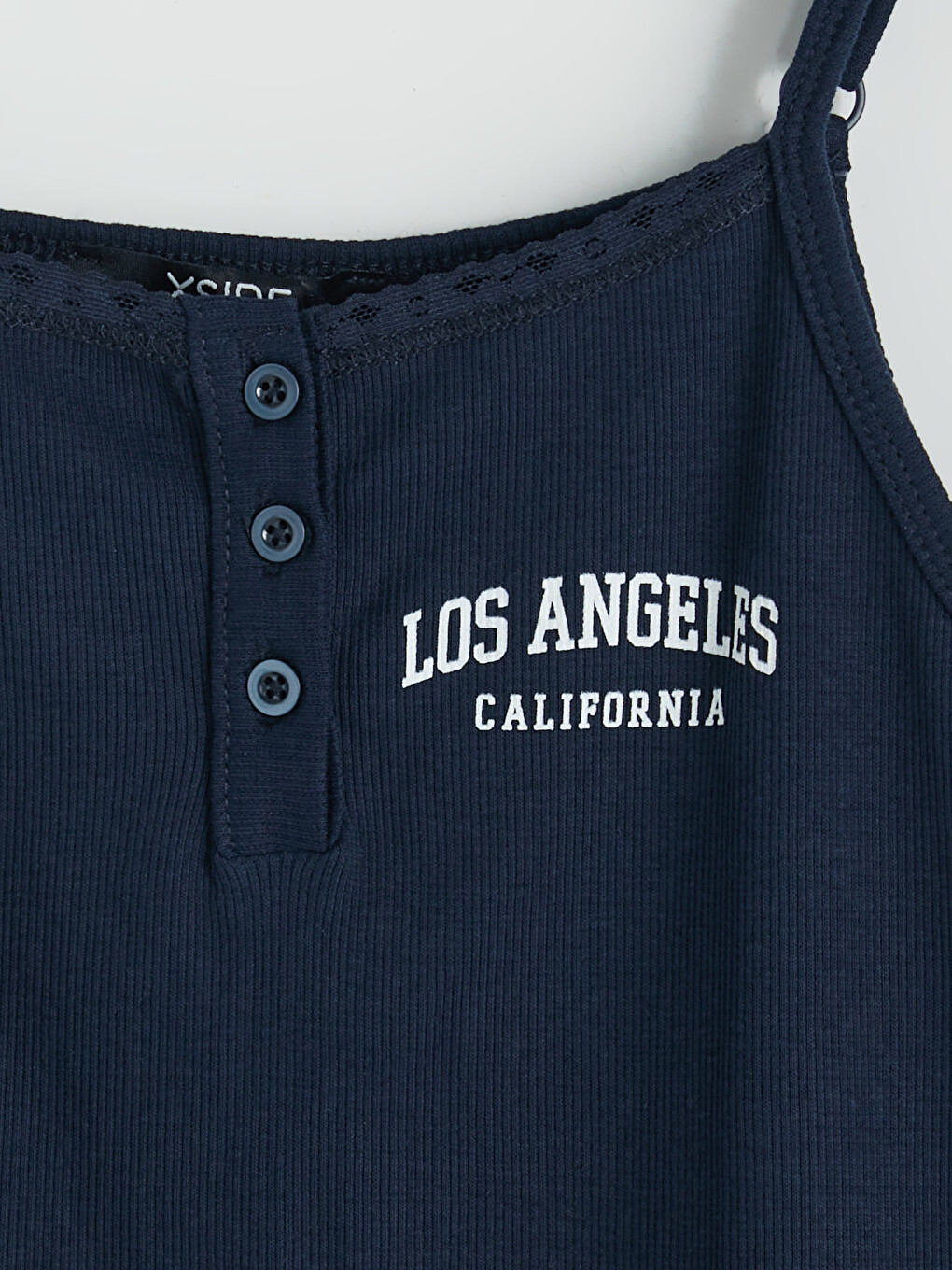 Lacivert Los Angeles Baskılı İp Askılı Kadın Fitilli Crop-1