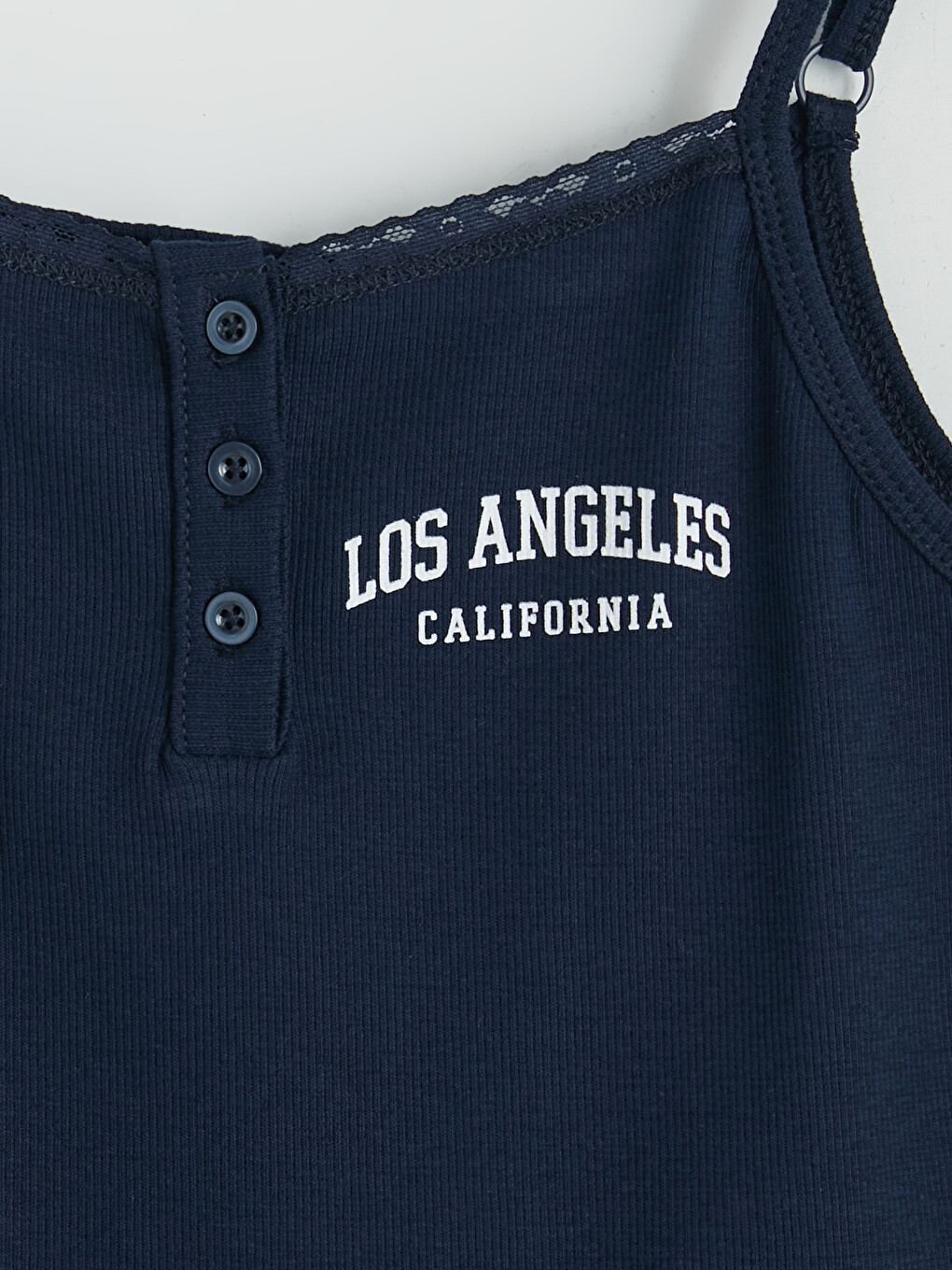 Lacivert U Yaka Los Angeles Baskılı Kadın Crop Atlet-1