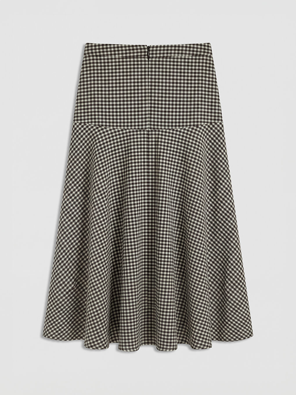 Kahverengi Beli Fermuarlı Ekose Kloş Etek-1