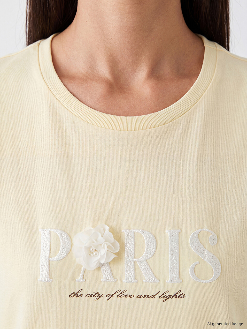 T-shirt me jakë të rrumbullakët i qëndisur Paris për gra-2