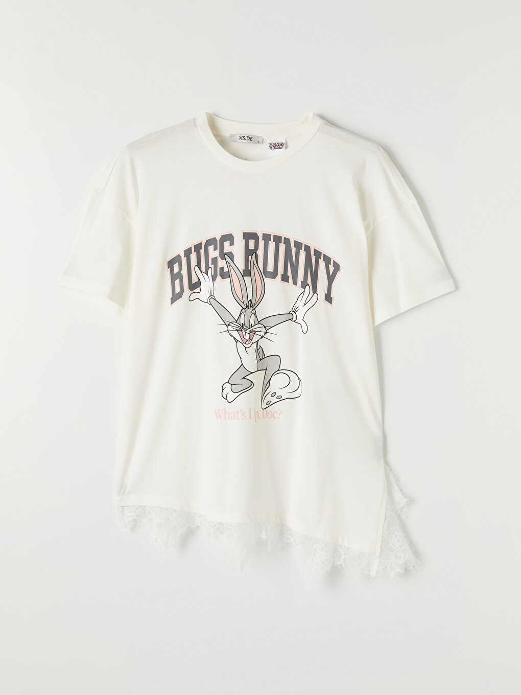 Beyaz Bugs Bunny Baskılı %100 Pamuklu Kadın Tişört