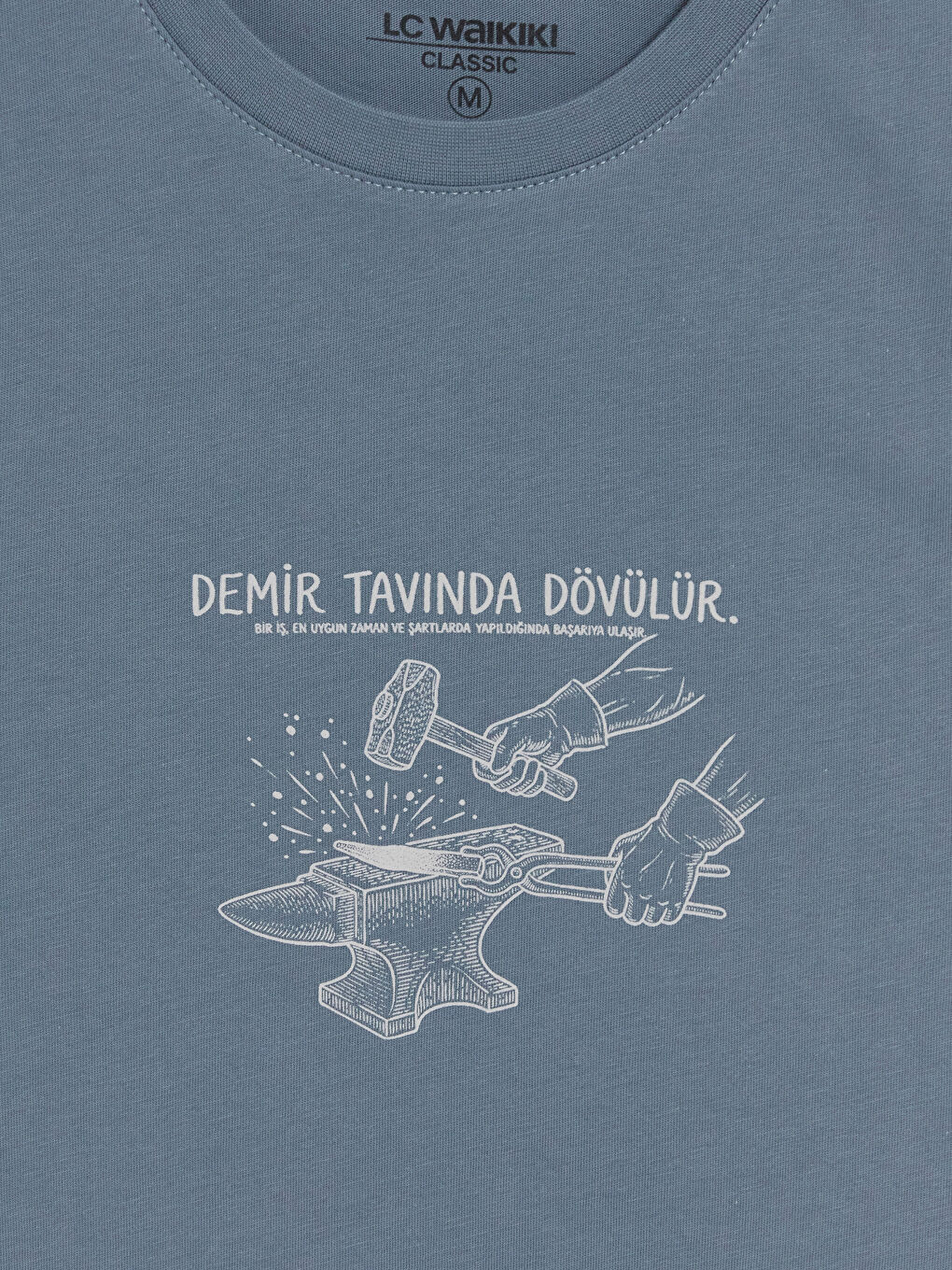 İndigo Bisiklet Yaka Baskılı Penye Erkek Tişört-1