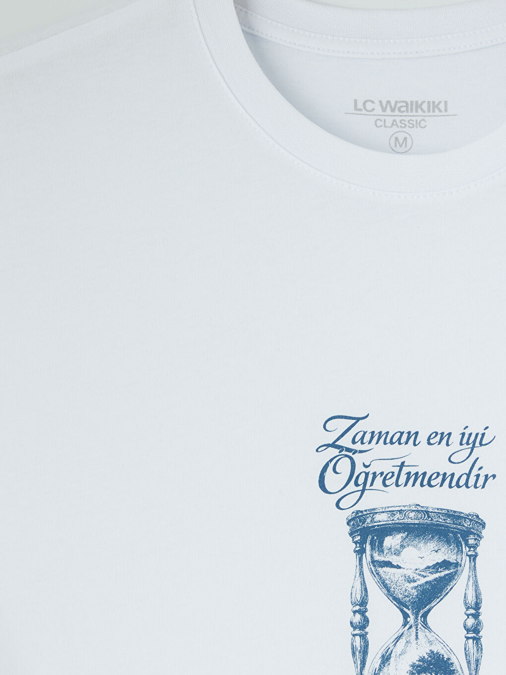 Beyaz Bisiklet Yaka Baskılı Erkek Penye Tişört-2