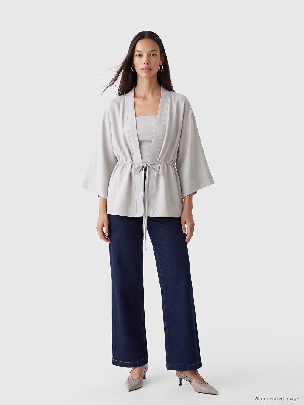 Gri Şal Yaka Kadın Kimono-1