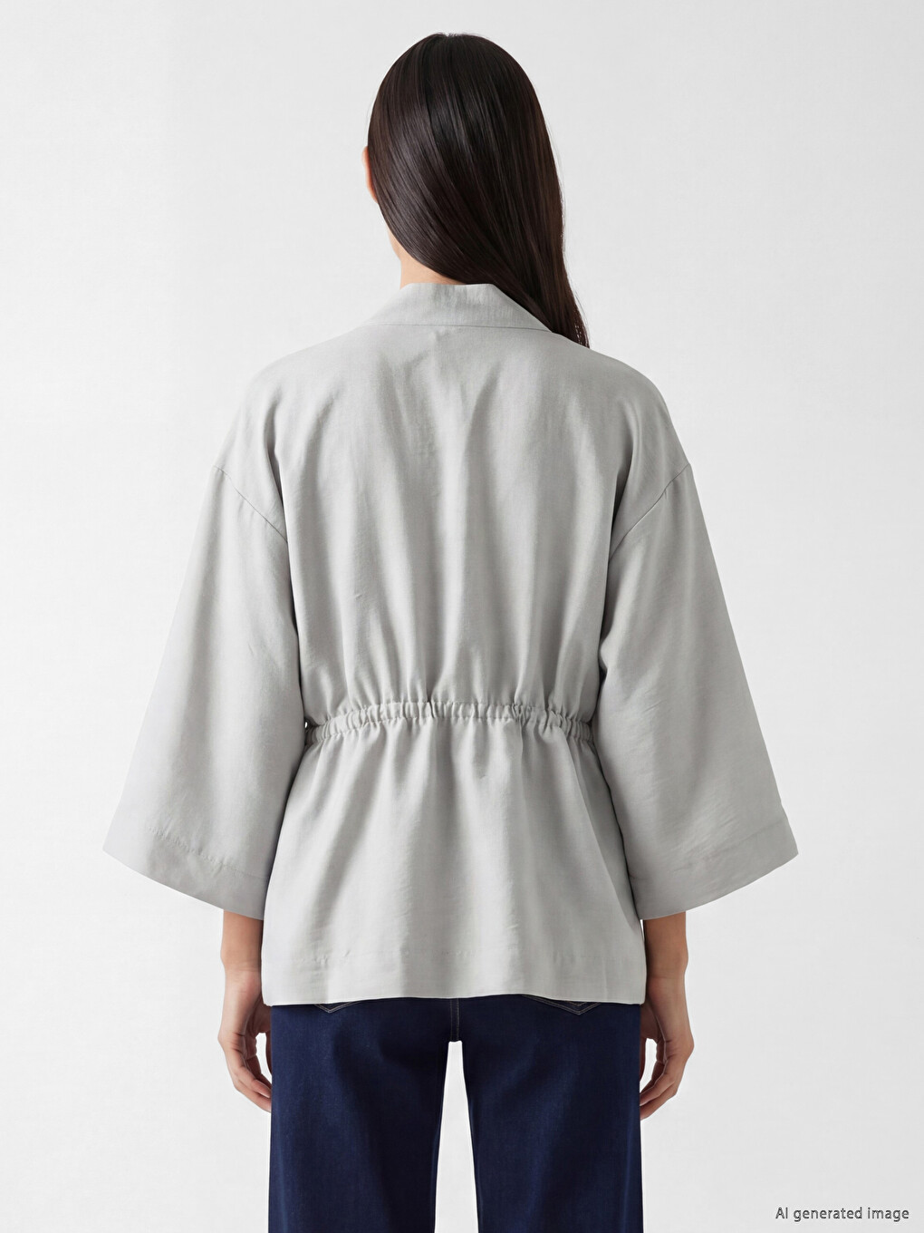 Gri Şal Yaka Kadın Kimono-2