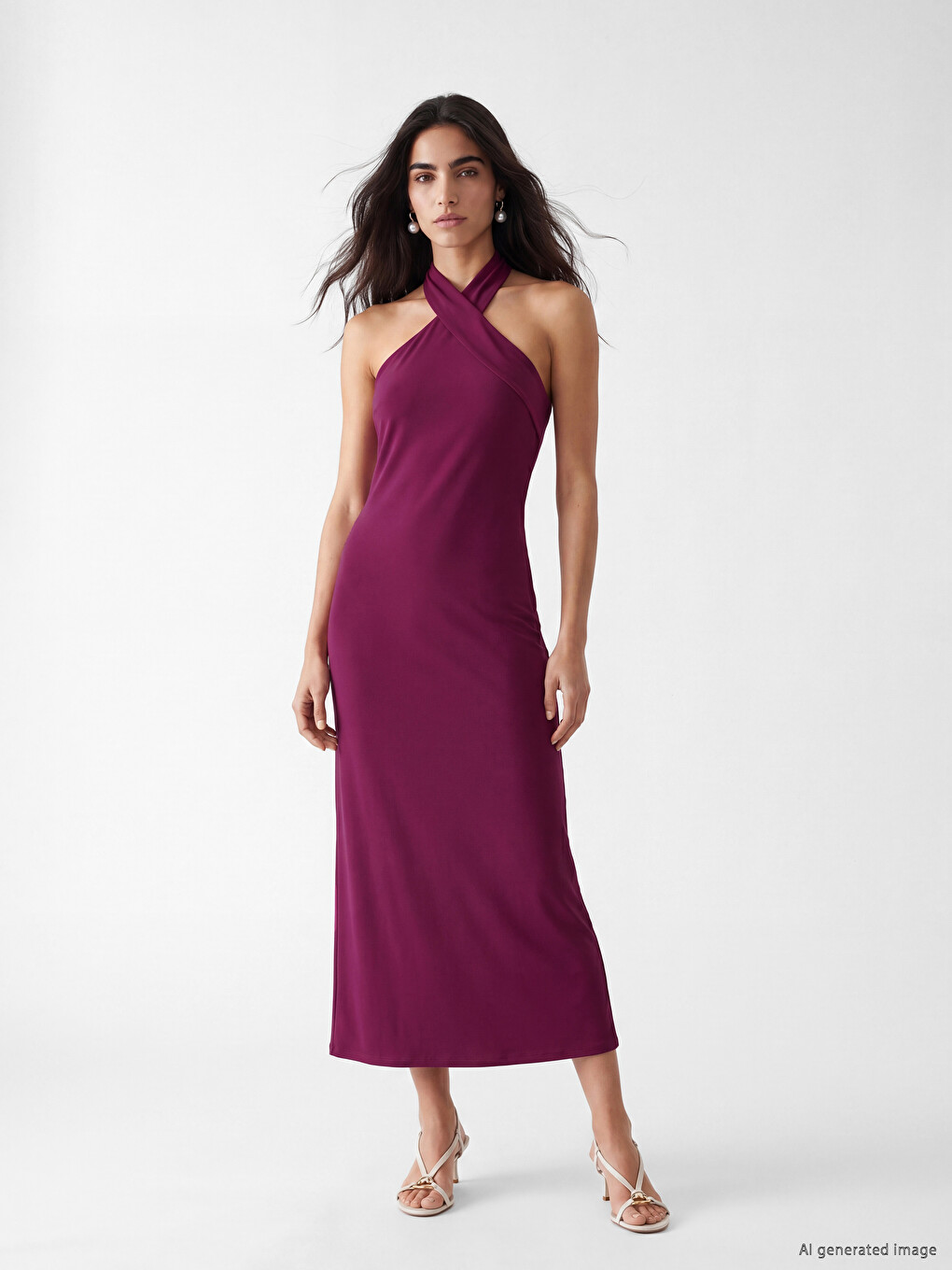 Bordo Halter Yaka Elbise