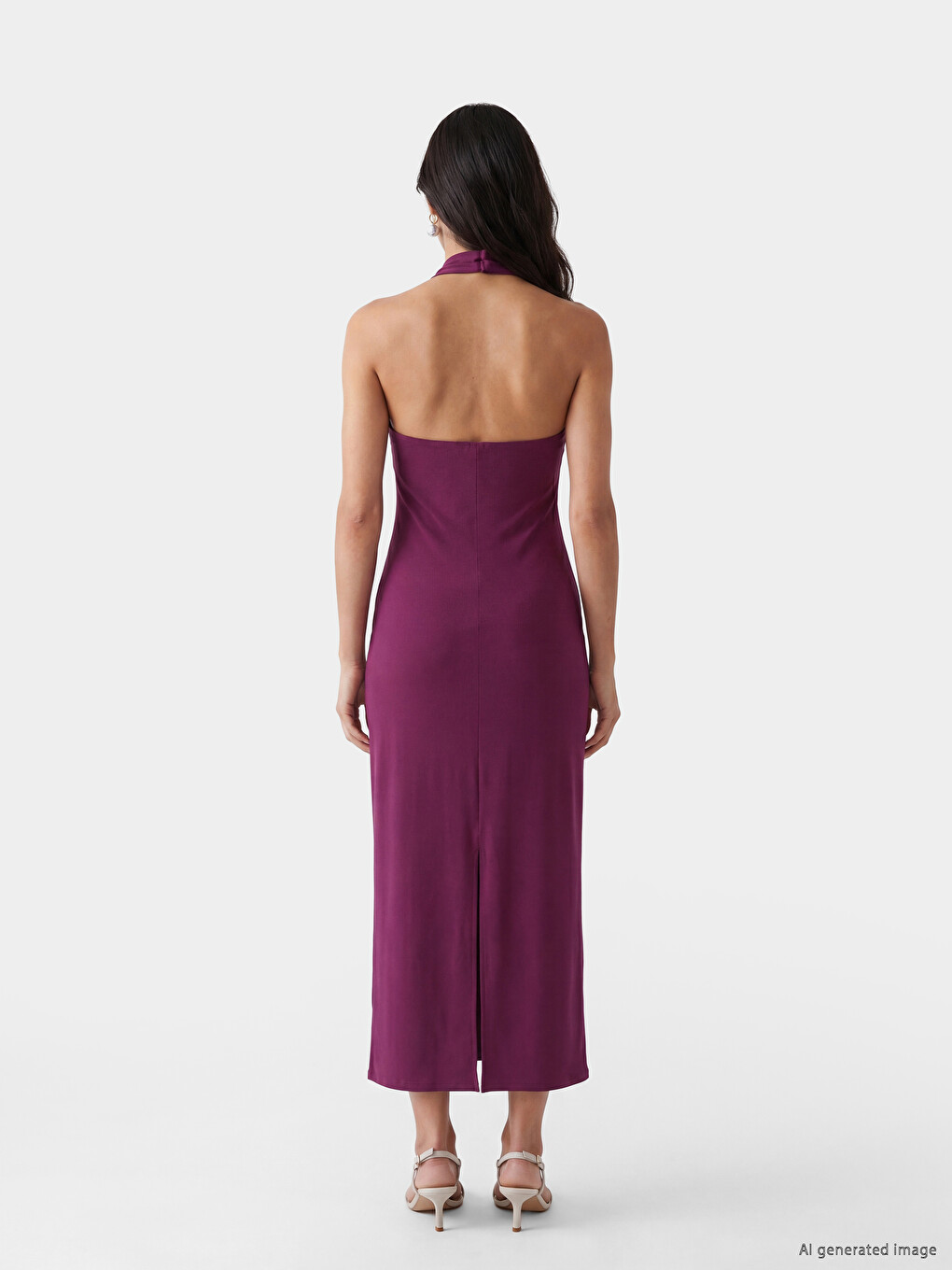 Bordo Halter Yaka Elbise-3