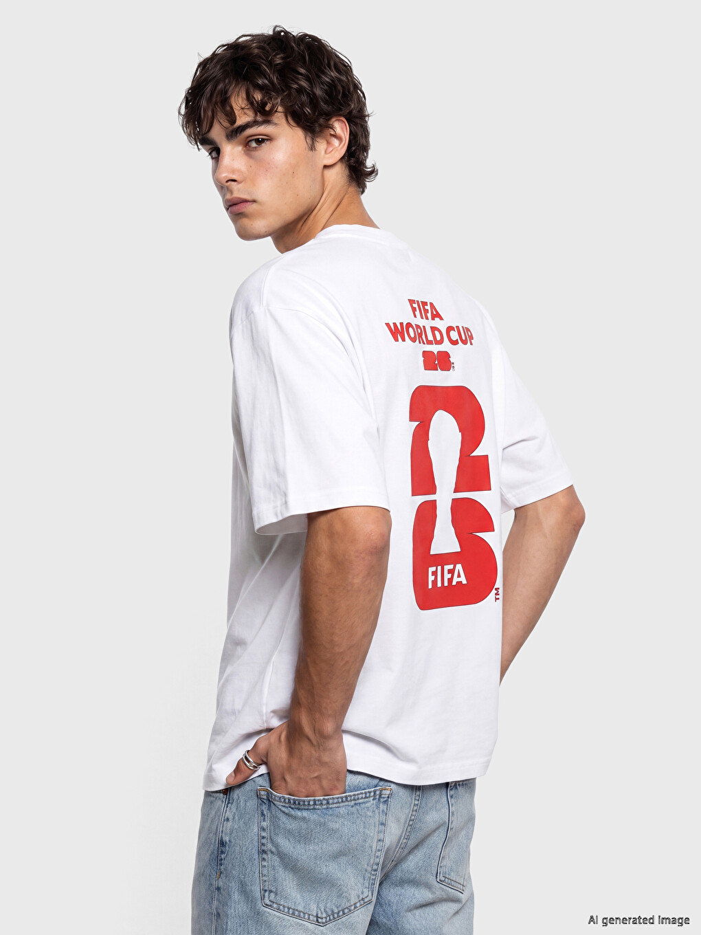 Beyaz Türkiye FIFA 2026 Dünya Kupası Baskılı Erkek Spor Tişört