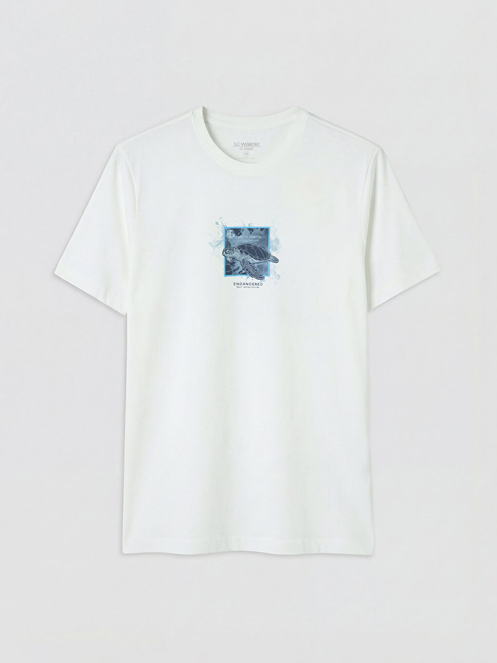 Beyaz Bisiklet Yaka Baskılı Erkek Tişört-4