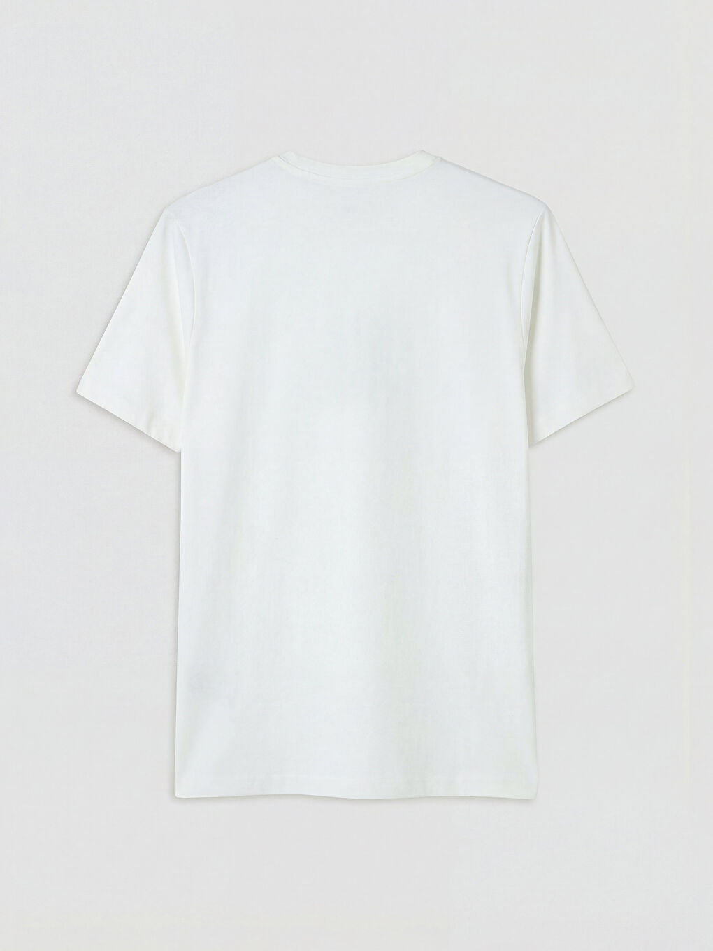 Beyaz Bisiklet Yaka Baskılı Erkek Tişört-5