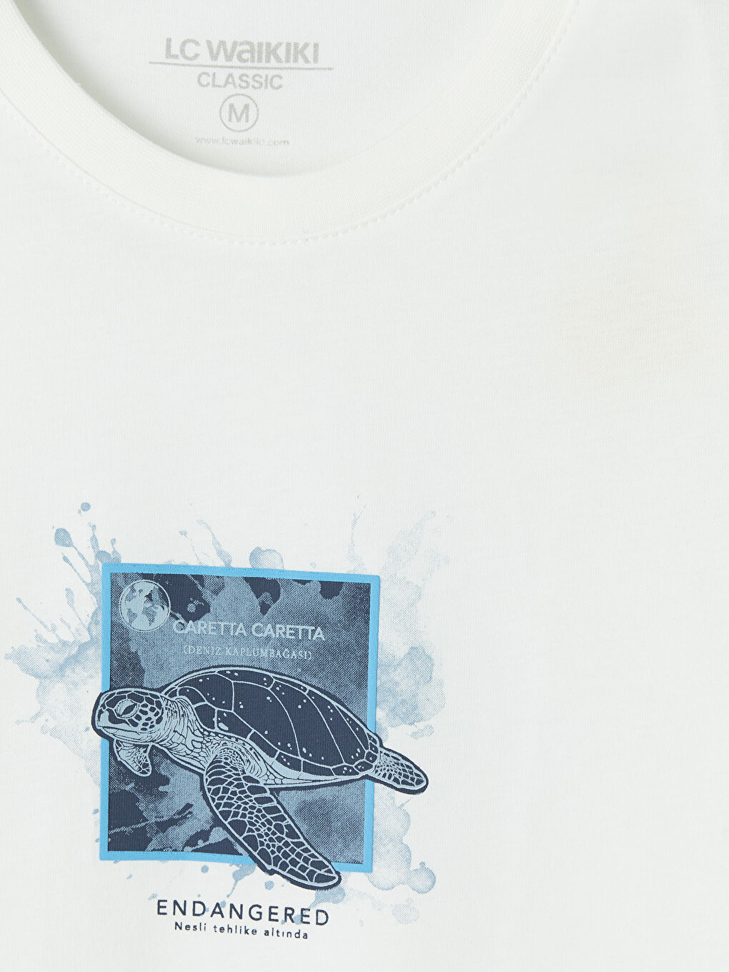 Beyaz Bisiklet Yaka Baskılı Erkek Tişört-6