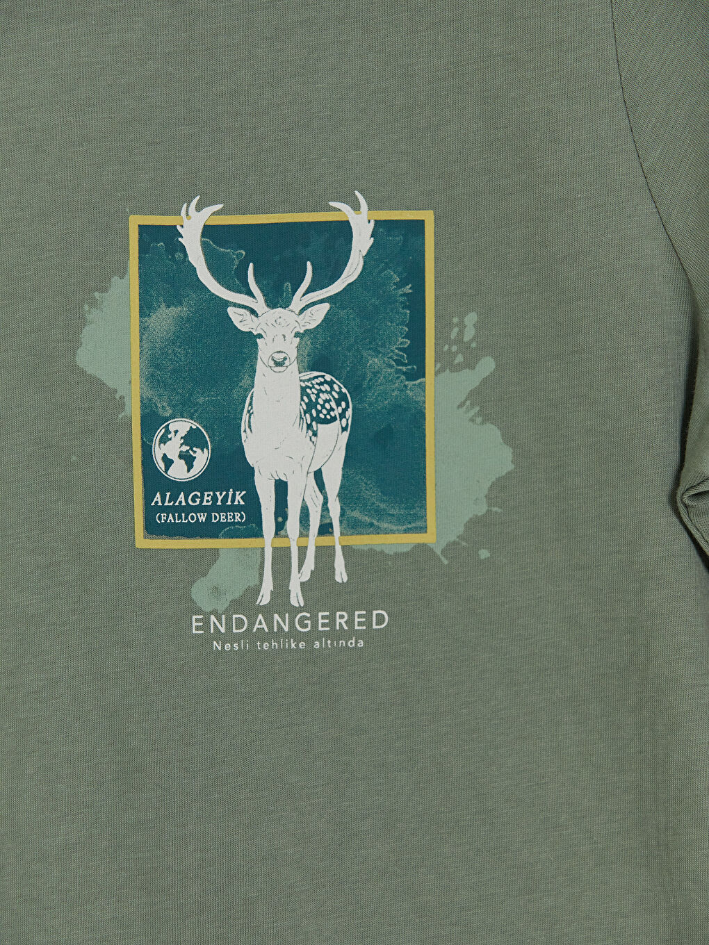 Haki Bisiklet Yaka Baskılı Penye Erkek Tişört-2