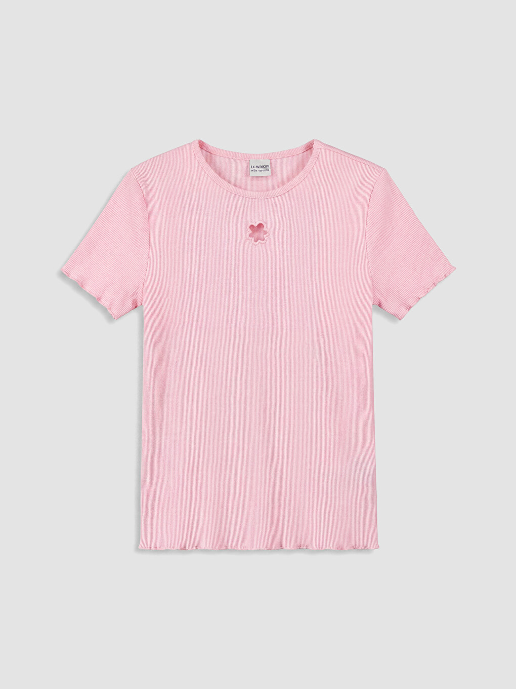 Pembe Bisiklet Yaka Çiçek Detaylı Kız Çocuk Tişört