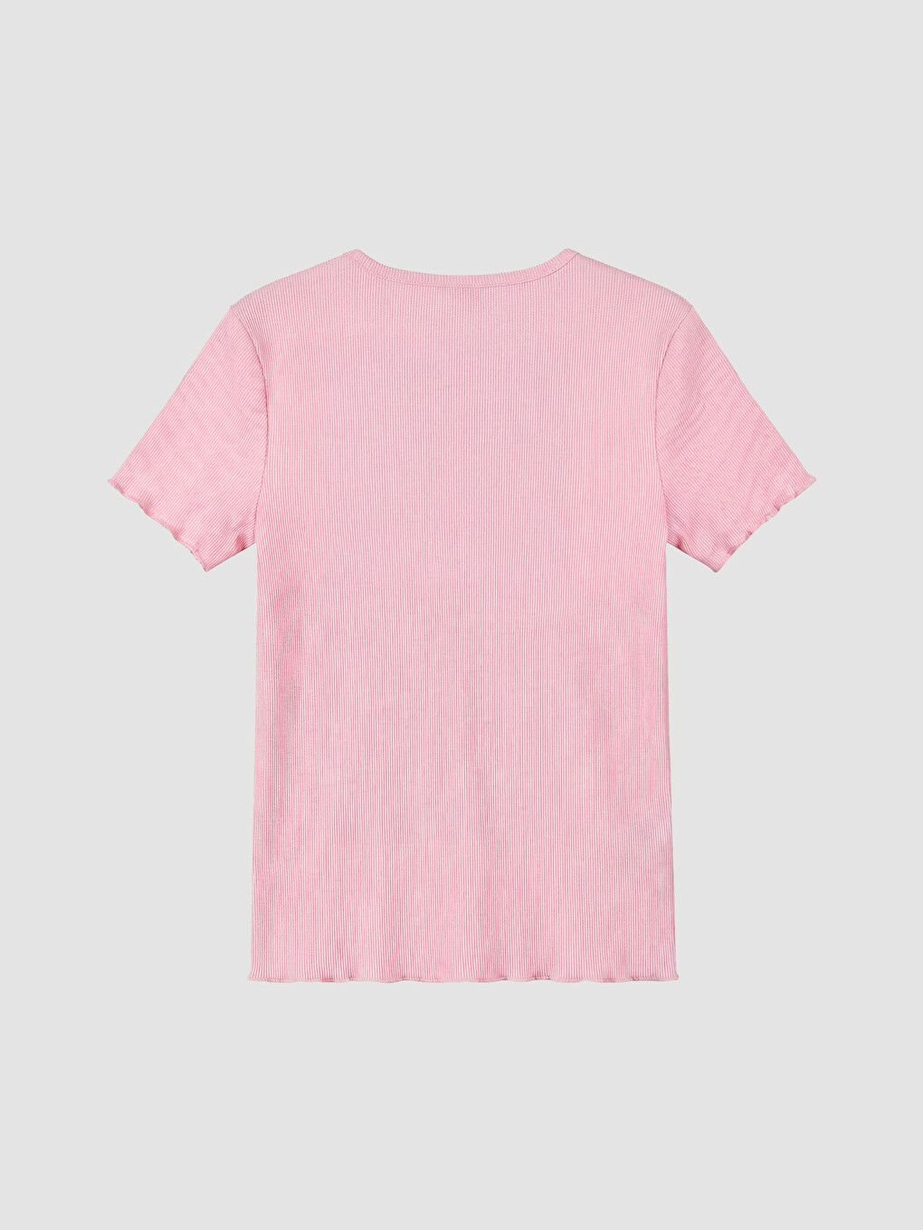 Pembe Bisiklet Yaka Çiçek Detaylı Kız Çocuk Tişört-2