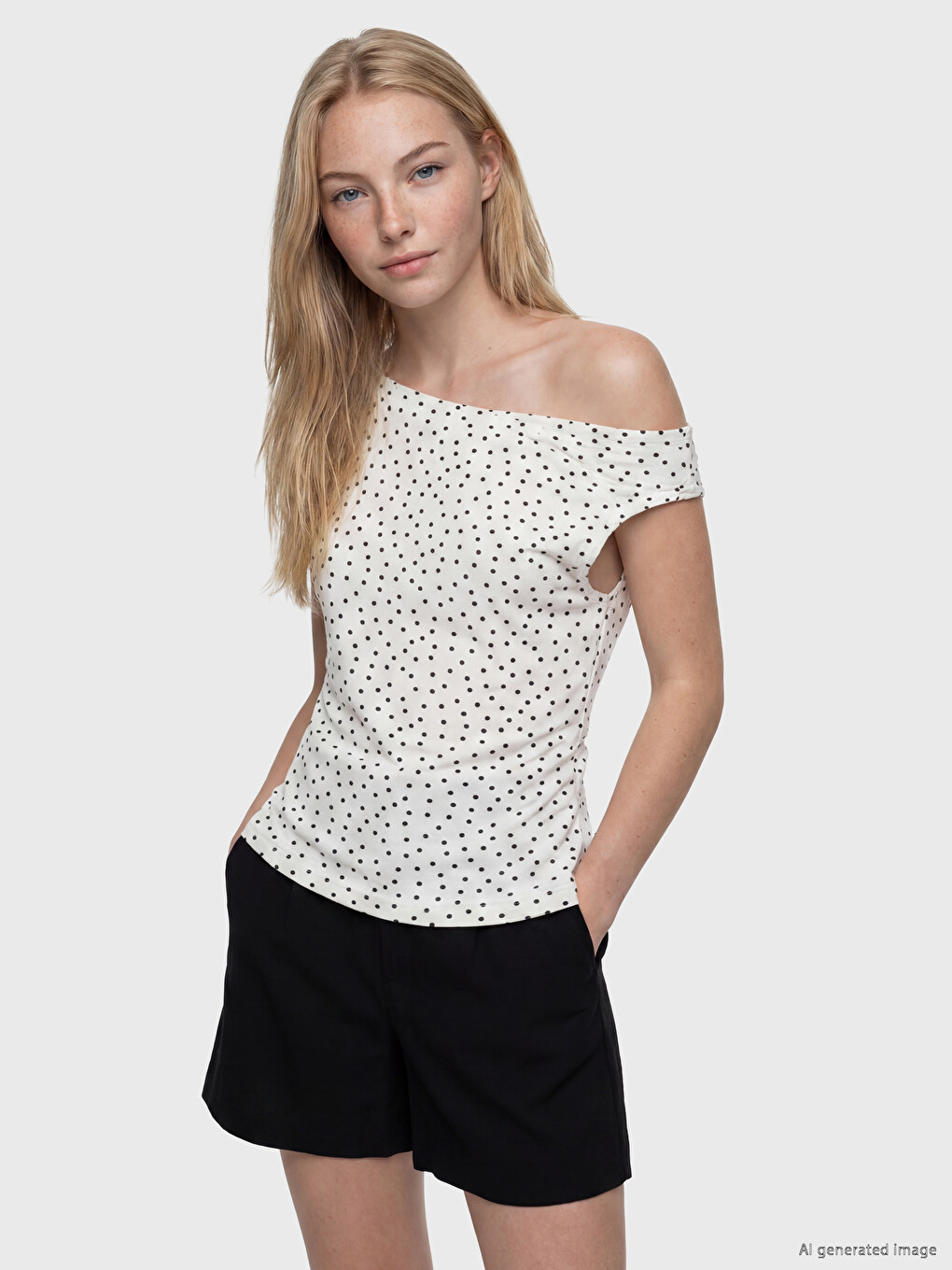 Slash Neck Polka Dot Ruched Blouse
