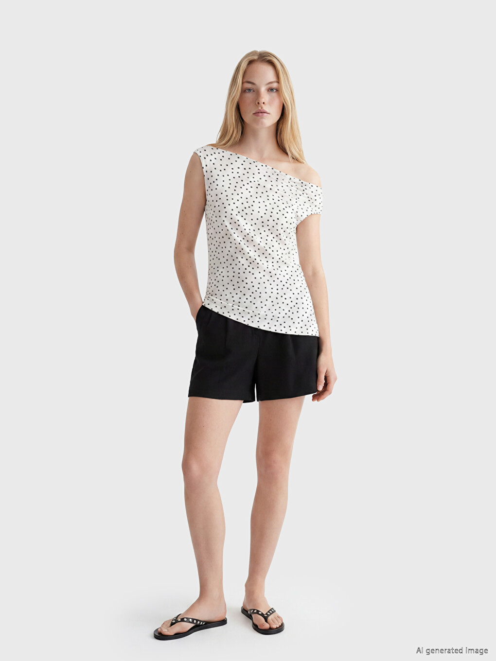 Slash Neck Polka Dot Ruched Blouse-1