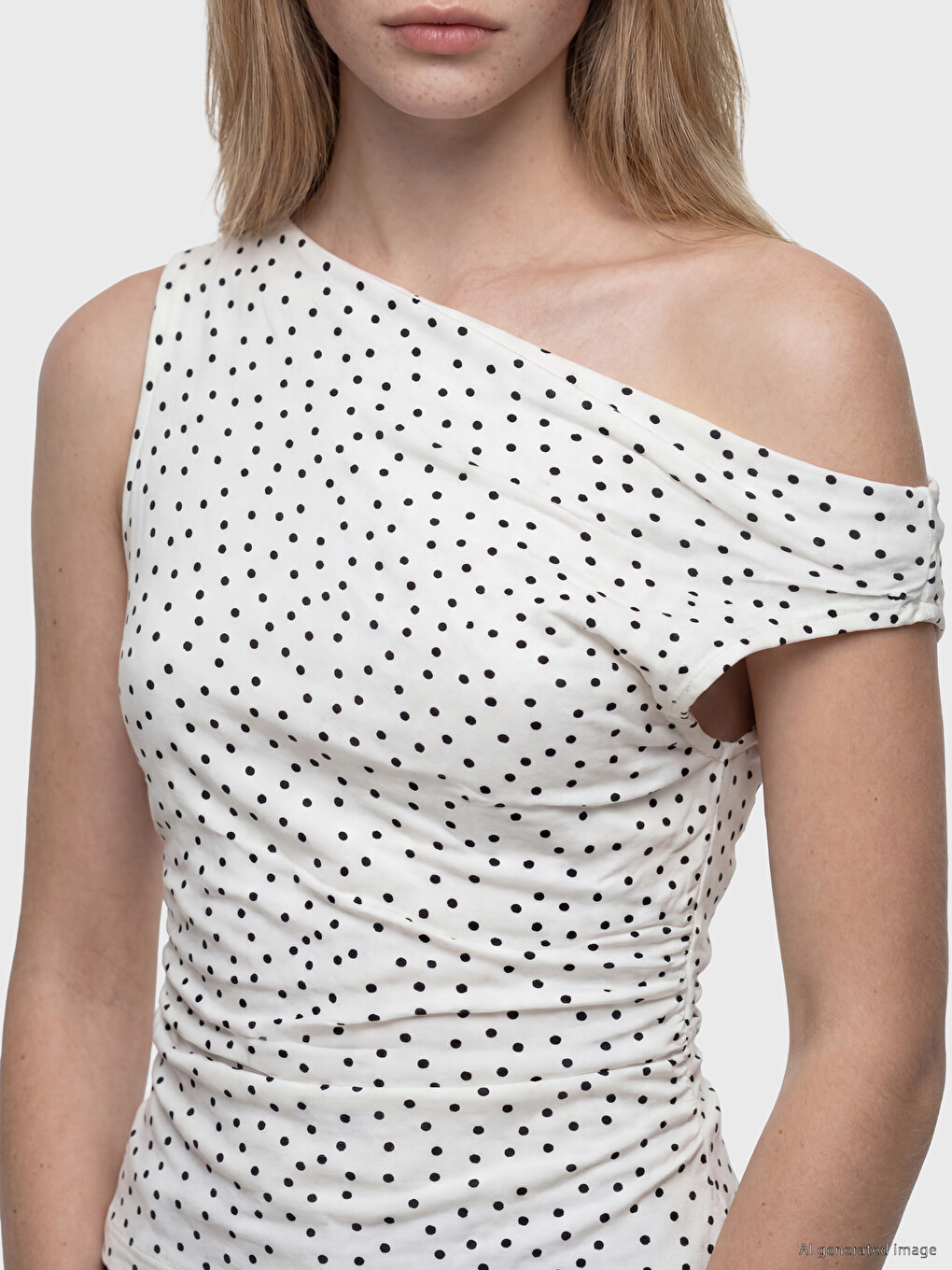 Slash Neck Polka Dot Ruched Blouse-2