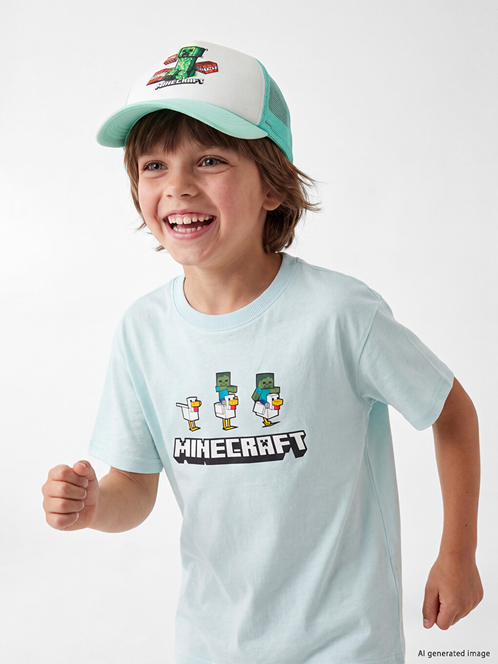 Yeşil Minecraft Baskılı Erkek Çocuk Kep Şapka