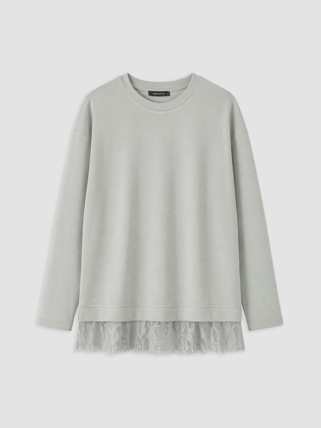 Gri Dantel Detaylı Soft Touch Kadın Sweatshirt Tunik