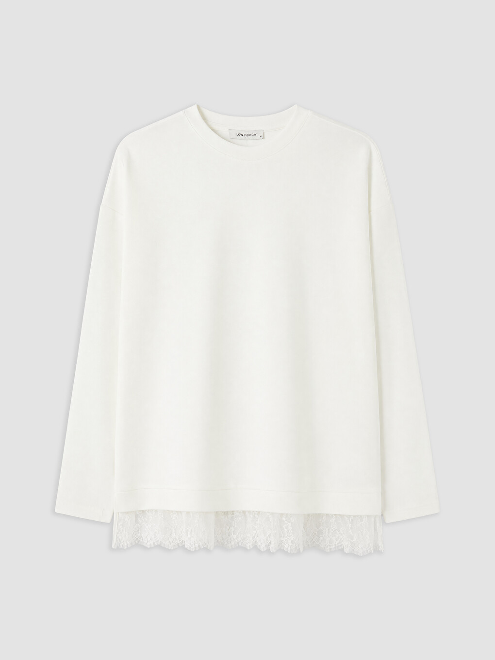 Beyaz Dantel Detaylı Soft Touch Kadın Sweatshirt Tunik