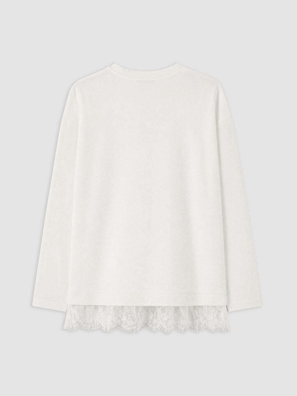 Beyaz Dantel Detaylı Soft Touch Kadın Sweatshirt Tunik-1